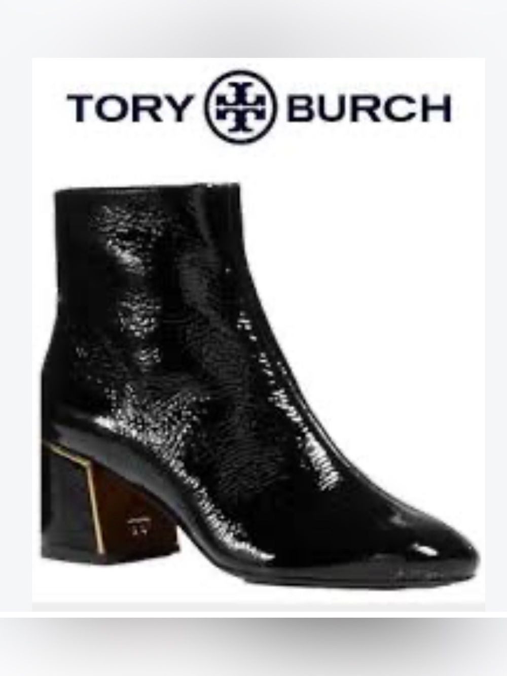Tory Burch Black Patent Leather Block Heel Ankle Boot size 8